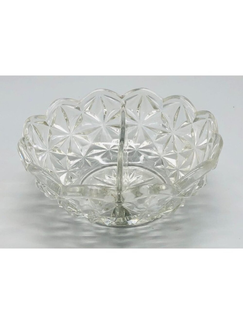 Vintage Glass Divided Candy Nut Dish Bowl 2" Deep 6.5" Width READ
